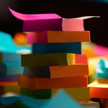 Vários blocos coloridos de postits empilhados um em cima do outro. Imagem criada por Inteligência artificial